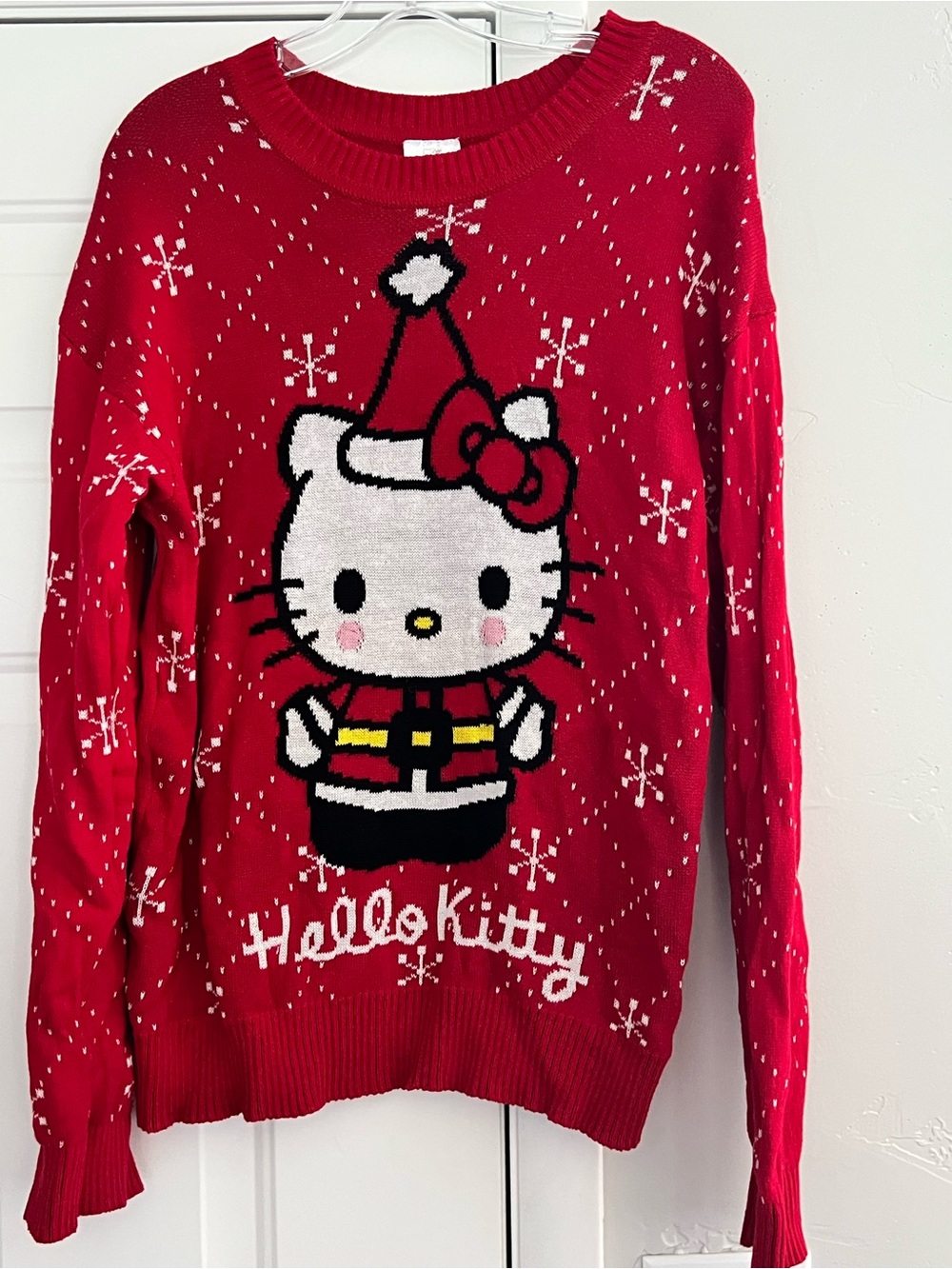 Hello Kitty Red Festive Crewneck Sweater with Santa Motif